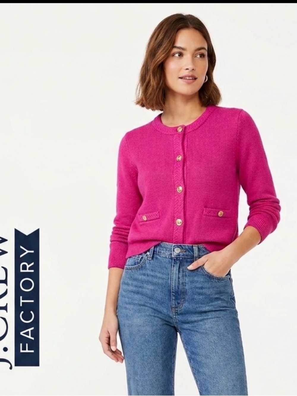 J. Crew Factory Women's Pink Button-Front Cardigan Lady Sweater - S